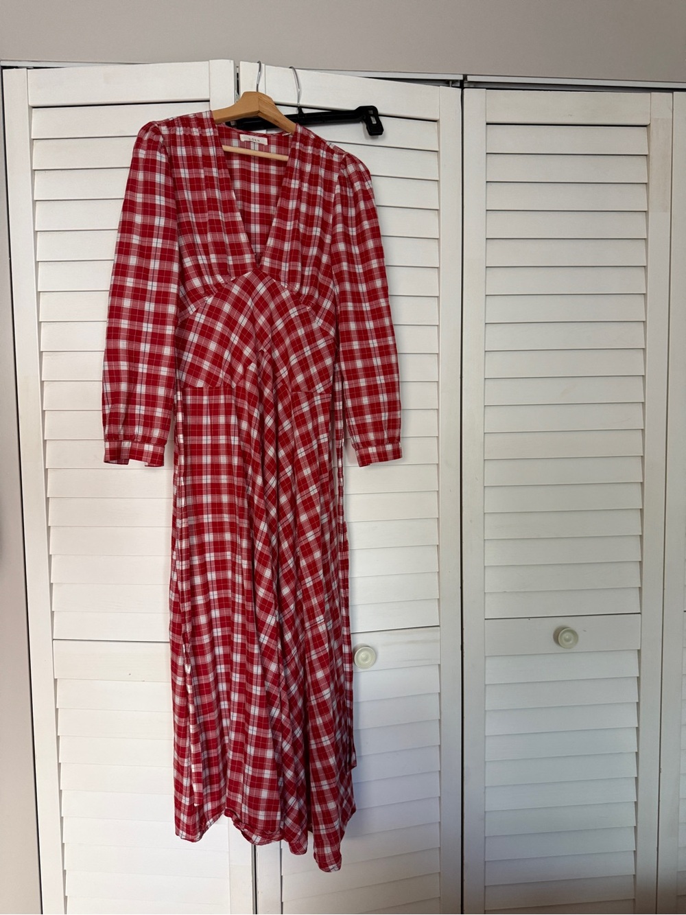 Doen Red & White Plaid Long-Sleeve Maxi Dress